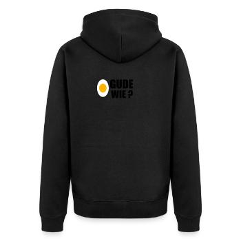 Gude Ei Ei Gude Wie ? - Unisex Premium Bio Zip Hoodie - Schwarz - Hinten - Nico (187cm)