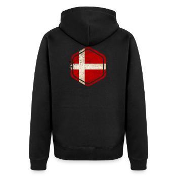 HEXAGON DENMARK GRUNGE - Unisex Premium Bio Zip Hoodie - Schwarz - Hinten - Nico (187cm)