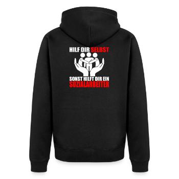HILF DIR SELBST SONST HILFT DIR EIN SOZIALARBEITER - Unisex Premium Bio Zip Hoodie - Schwarz - Hinten - Nico (187cm)