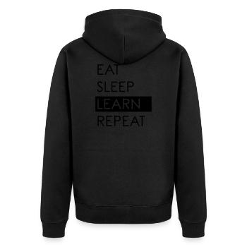 EAT SLEEP LEARN REPEAT - Studentenleben - Unisex Premium Bio Zip Hoodie - Schwarz - Hinten - Nico (187cm)
