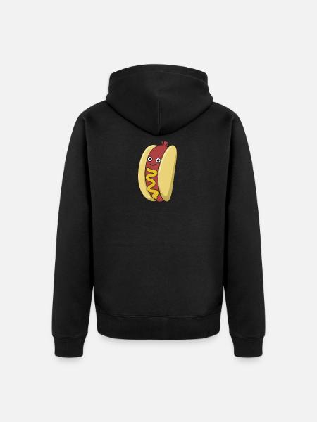 Hot-dog Fast-Food cadeau moutarde chignon saucisse - Veste à capuche bio Premium Unisexe - noir