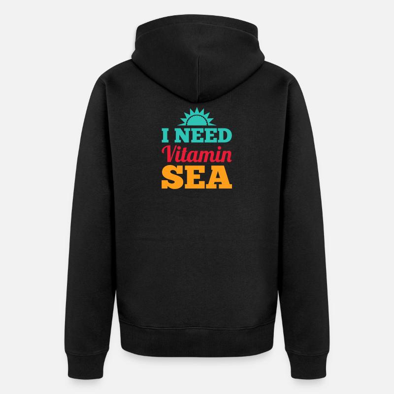 I NEED VITAMIN SEE - Beach Please Geschenk Meer - Unisex Premium Bio Zip Hoodie - Schwarz