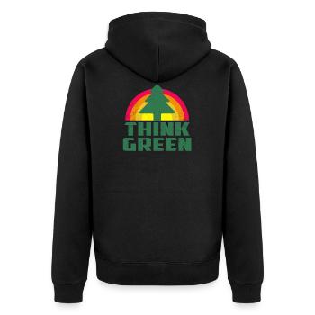 Cool Think Green T-shirt - Unisex Premium Bio Zip Hoodie - Schwarz - Hinten - Nico (187cm)