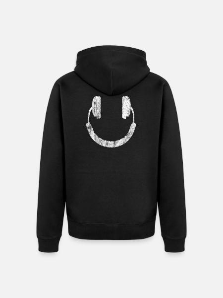 Kopfhörer - Smiley - Unisex Premium Bio Zip Hoodie - Schwarz
