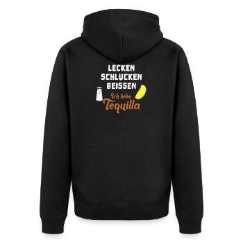 LeckenSchluckenBeissen - Tequilla - Unisex Premium Bio Zip Hoodie - Schwarz - Hinten - Nico (187cm)