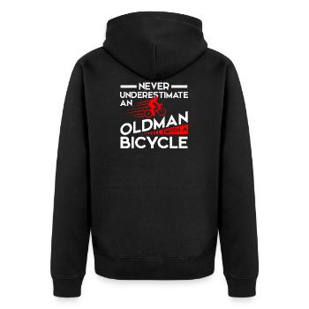 Never Underestimate Old Man with Bicycle - Unisex Premium Bio Zip Hoodie - Schwarz - Hinten - Nico (187cm)