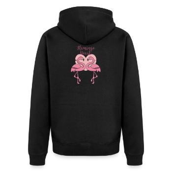 Heart flamingo couple gift in love tropical pink - Unisex Premium Organic Zip Hoodie - black - Back - Nico (187cm)