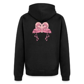 Heart Flamingo in love gift pink exotic - Unisex Premium Organic Zip Hoodie - black - Back - Nico (187cm)