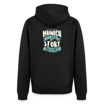 Munich, c'est là que commence mon histoire - Veste à capuche bio Premium Unisexe - noir - Dos - Nico (187cm)