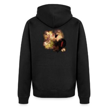 Musik Herz Pfeil Art Design - Unisex Premium Bio Zip Hoodie - Schwarz - Hinten - Nico (187cm)