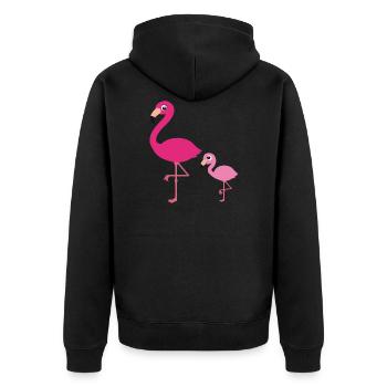 Flamingo Mutter mit Kind - Unisex Premium Bio Zip Hoodie - Schwarz - Hinten - Nico (187cm)