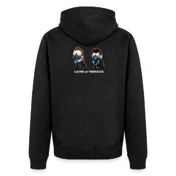 Laink und Terracid: das Duo des Schocks - Unisex Premium Bio Zip Hoodie - Schwarz - Hinten - Nico (187cm)