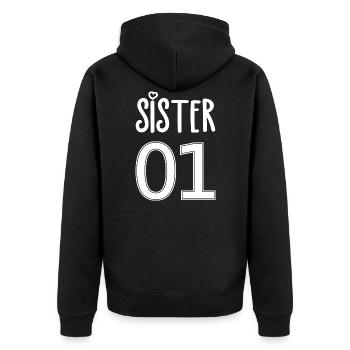 Schwester Nummer 01 Sister - Unisex Premium Bio Zip Hoodie - Schwarz - Hinten - Nico (187cm)