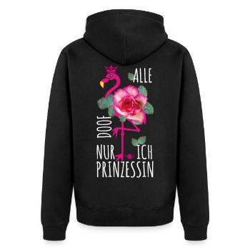 28 Flamingo Alle doof nur ich Prinzessin - Unisex Premium Bio Zip Hoodie - Schwarz - Hinten - Nico (187cm)