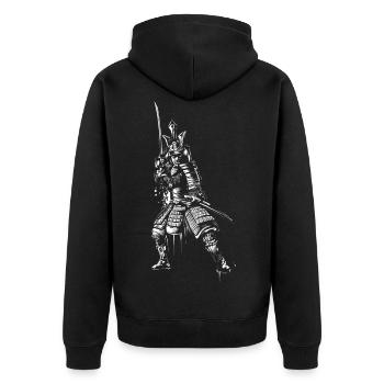 Samurai - Unisex Premium Bio Zip Hoodie - Schwarz - Hinten - Nico (187cm)