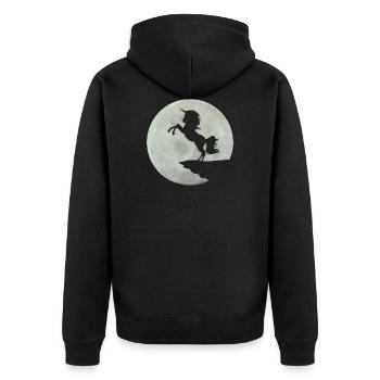 Einhorn Mondschein T-Shirt - Unisex Premium Bio Zip Hoodie - Schwarz - Hinten - Nico (187cm)
