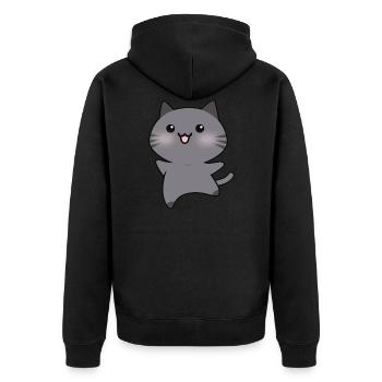 Glückliche Grau Gehen Katzen-Karikatur - Unisex Premium Bio Zip Hoodie - Schwarz - Hinten - Nico (187cm)