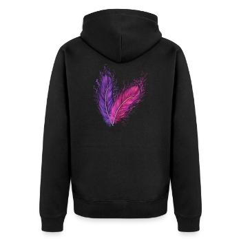 Feder, Vogelfeder, Tatoo, Indianerfeder - Unisex Premium Bio Zip Hoodie - Schwarz - Hinten - Nico (187cm)