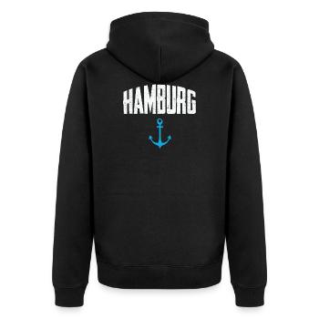 Hambourg, ancre, port, perle - Veste à capuche bio Premium Unisexe - noir - Dos - Nico (187cm)