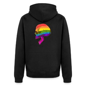 Totenkopf mit LGBTQ Farben - Unisex Premium Bio Zip Hoodie - Schwarz - Hinten - Nico (187cm)