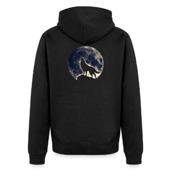 Wolf Mond - Unisex Premium Bio Zip Hoodie - Schwarz - Hinten - Nico (187cm)