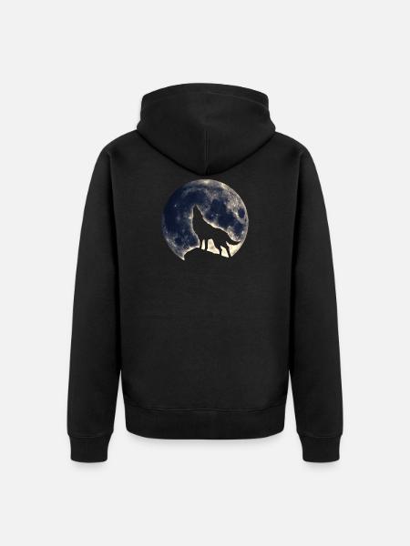 Wolf Mond - Unisex Premium Bio Zip Hoodie - Schwarz