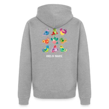 Oiseaux de paradis 2 - Veste à capuche bio Premium Unisexe - gris chiné - Dos - Nico (187cm)