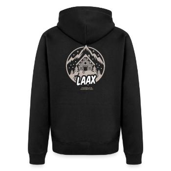 Apres Ski T Shirt Design Laax Schweiz Skigebiet - Unisex Premium Bio Zip Hoodie - Schwarz - Hinten - Nico (187cm)