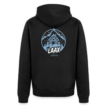 Laax Skigebiet Schweiz - Unisex Premium Bio Zip Hoodie - Schwarz - Hinten - Nico (187cm)