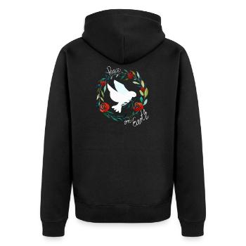 Friedenstaube - Unisex Premium Bio Zip Hoodie - Schwarz - Hinten - Nico (187cm)
