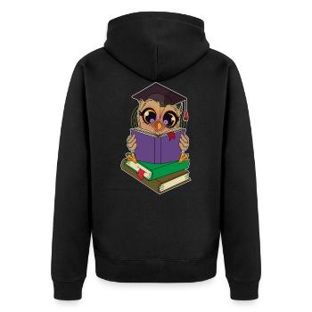 Read owl with books - Unisex Premium Organic Zip Hoodie - black - Back - Nico (187cm)