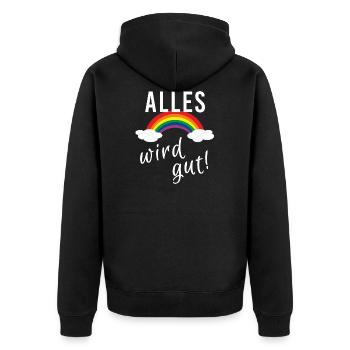 Alles wird gut Regenbogen zuhause Corona Virus - Unisex Premium Bio Zip Hoodie - Schwarz - Hinten - Nico (187cm)