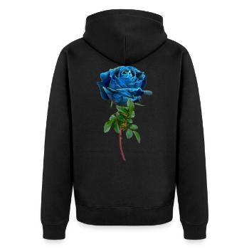 Blaue Rose - Unisex Premium Bio Zip Hoodie - Schwarz - Hinten - Nico (187cm)