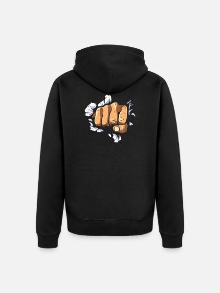 boxer fist punch wall boxing power anger KO - Premium økologisk unisex-hettejakke - svart
