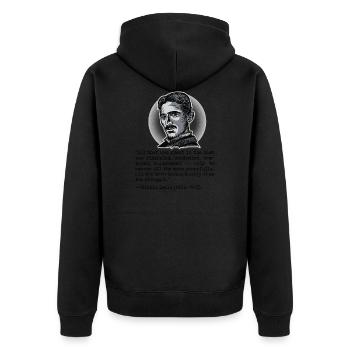 014 Zitat Nikola Tesla all that was great in past - Unisex Premium Bio Zip Hoodie - Schwarz - Hinten - Nico (187cm)