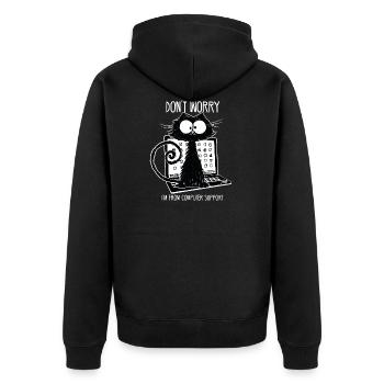 Schwarze Katze Lustiger Spruch Computer Support - Unisex Premium Bio Zip Hoodie - Schwarz - Hinten - Nico (187cm)