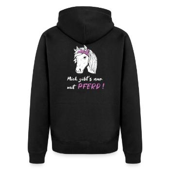 Mich gibts nur mit Pferd Mädchen Reiten Geschenk - Unisex Premium Bio Zip Hoodie - Schwarz - Hinten - Nico (187cm)