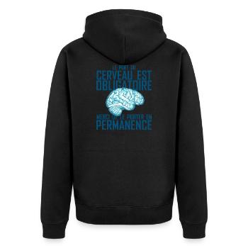 port cerveau obligatoire cervelle humour citation - Veste à capuche bio Premium Unisexe - noir - Dos - Nico (187cm)