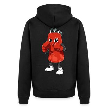 Funny punching bag with boxing gloves - Unisex Premium Organic Zip Hoodie - black - Back - Nico (187cm)