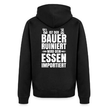 Ist Der Bauer Ruiniert - Demo Spruch LandwirtIn - Unisex Premium Bio Zip Hoodie - Schwarz - Hinten - Nico (187cm)