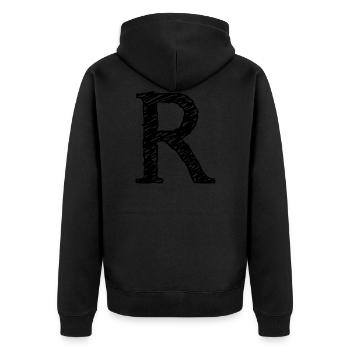 R - Unisex Premium Organic Zip Hoodie - black - Back - Nico (187cm)