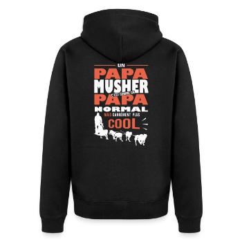 Papa musher sport mushing Hund Schr.geschenk - Unisex Premium Bio Zip Hoodie - Schwarz - Hinten - Nico (187cm)