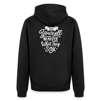 Saying English is your own motivation - Unisex Premium Organic Zip Hoodie - black - Back - Nico (187cm)