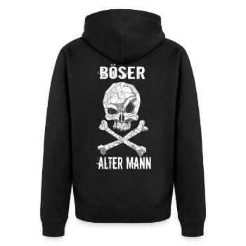 Böser Alter Mann Totenkopf - Unisex Premium Bio Zip Hoodie - Schwarz - Hinten - Nico (187cm)