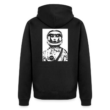 ASTRONAUTIN ASTRONAUT FRAU FRAUENPOWER STENCIL - Unisex Premium Bio Zip Hoodie - Schwarz - Hinten - Nico (187cm)