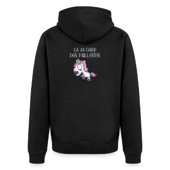 Licorne ça va chier des paillettes - Veste à capuche bio Premium Unisexe - noir - Dos - Nico (187cm)