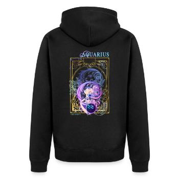 Wassermann LIGHT - Unisex Premium Bio Zip Hoodie - Schwarz - Hinten - Nico (187cm)
