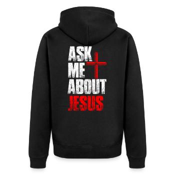 Jesus - Unisex Premium Bio Zip Hoodie - Schwarz - Hinten - Nico (187cm)