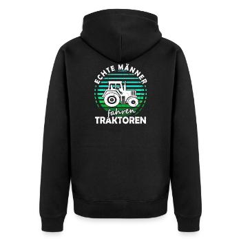 Echte Männer fahren Traktoren Landwirt im Einsatz - Unisex Premium Bio Zip Hoodie - Schwarz - Hinten - Nico (187cm)
