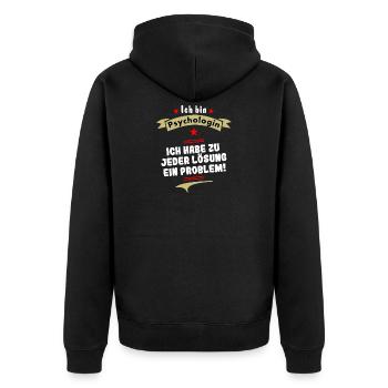 psychologin ich habe zu jeder lösung ein problem - Unisex Premium Bio Zip Hoodie - Schwarz - Hinten - Nico (187cm)